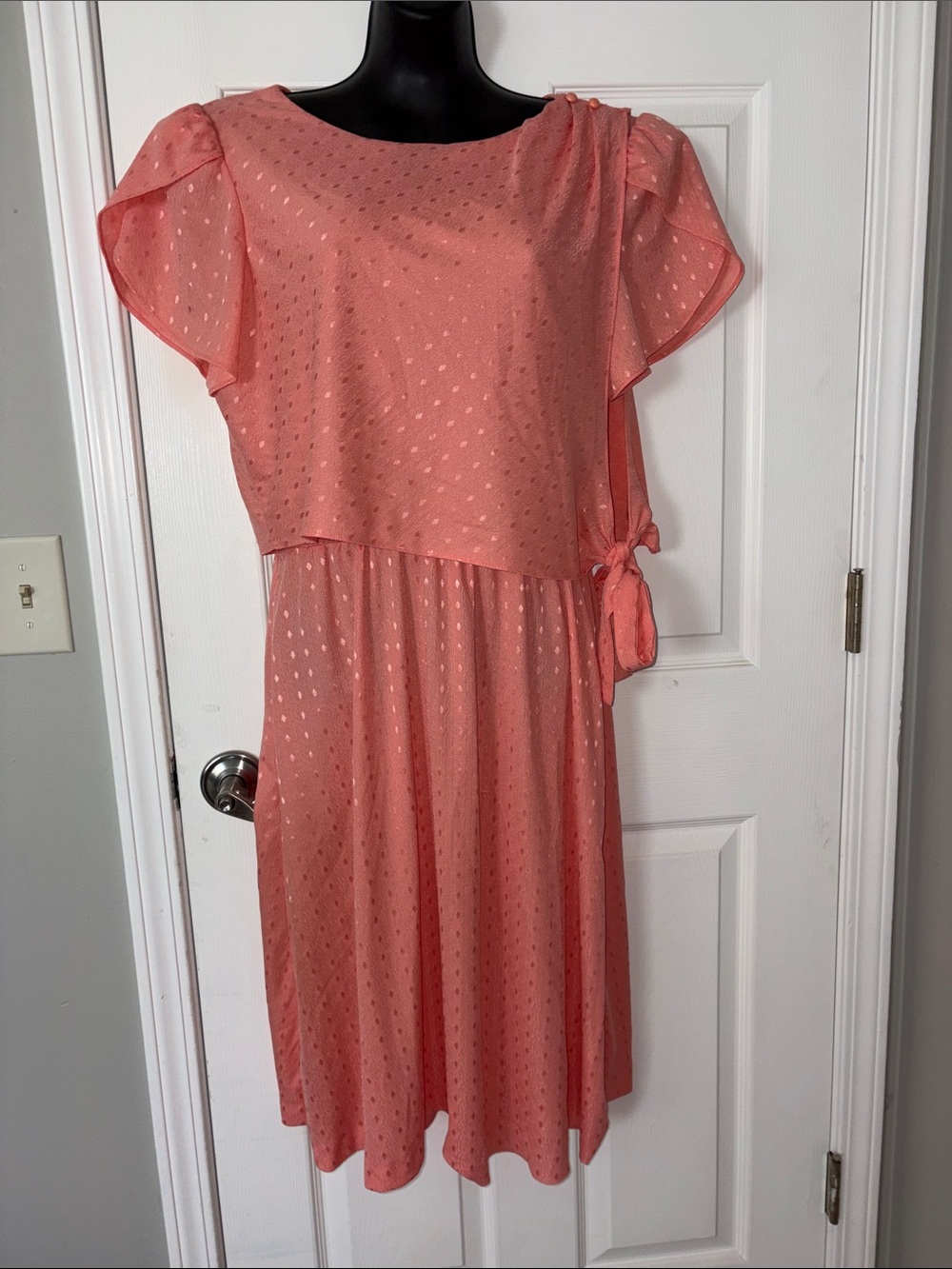 Women's Coral 80’s  Flutter-Sleeve Dress